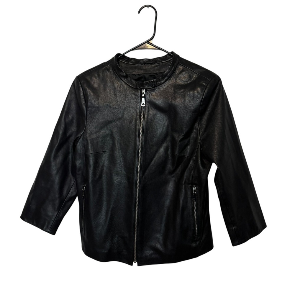 Adamo  Jacket Womens Size Small Black 100% Lamb Leather Full Zip Coat Motorcycle